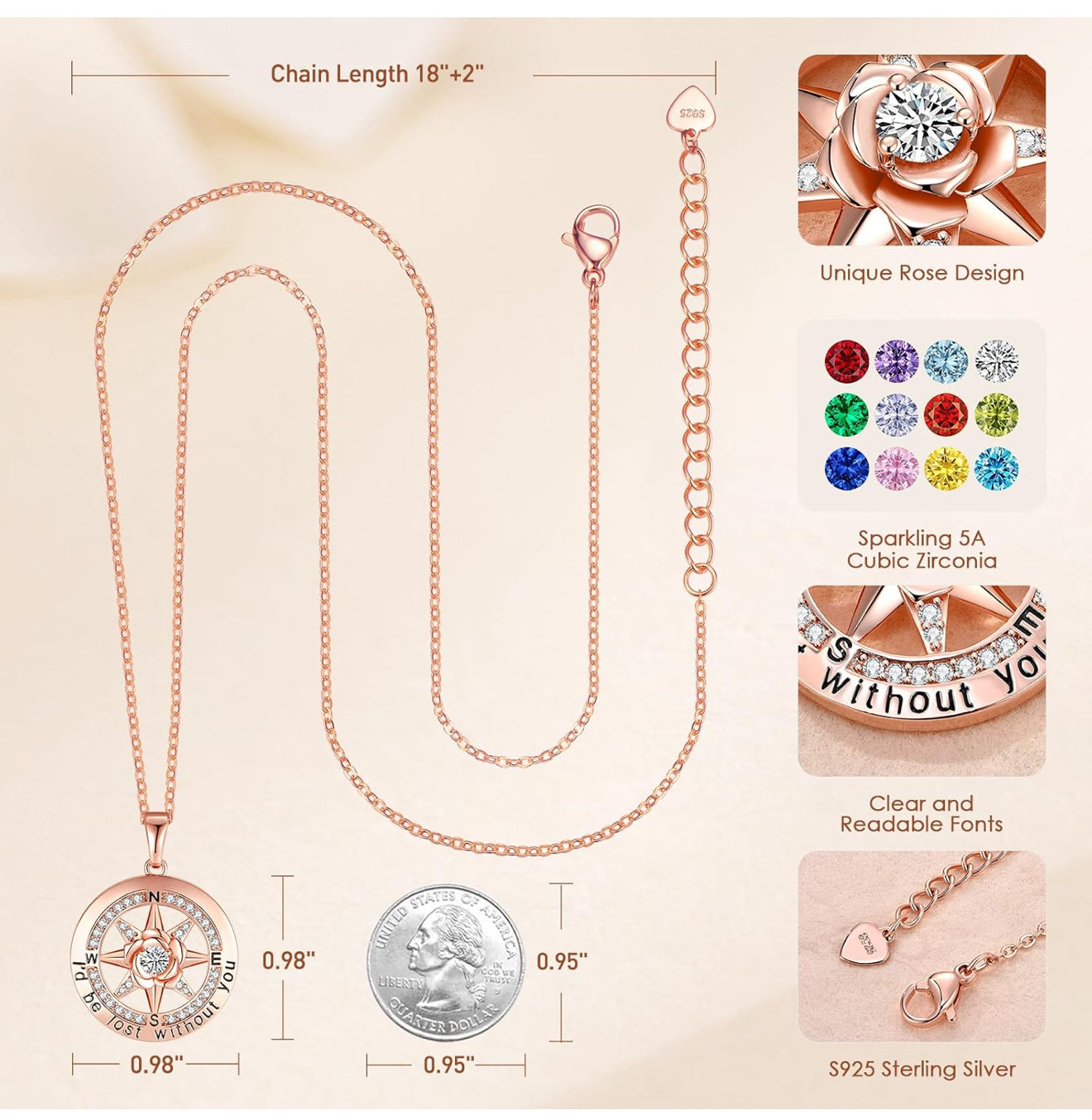 Retail $140 Rose Gold Compass Necklace