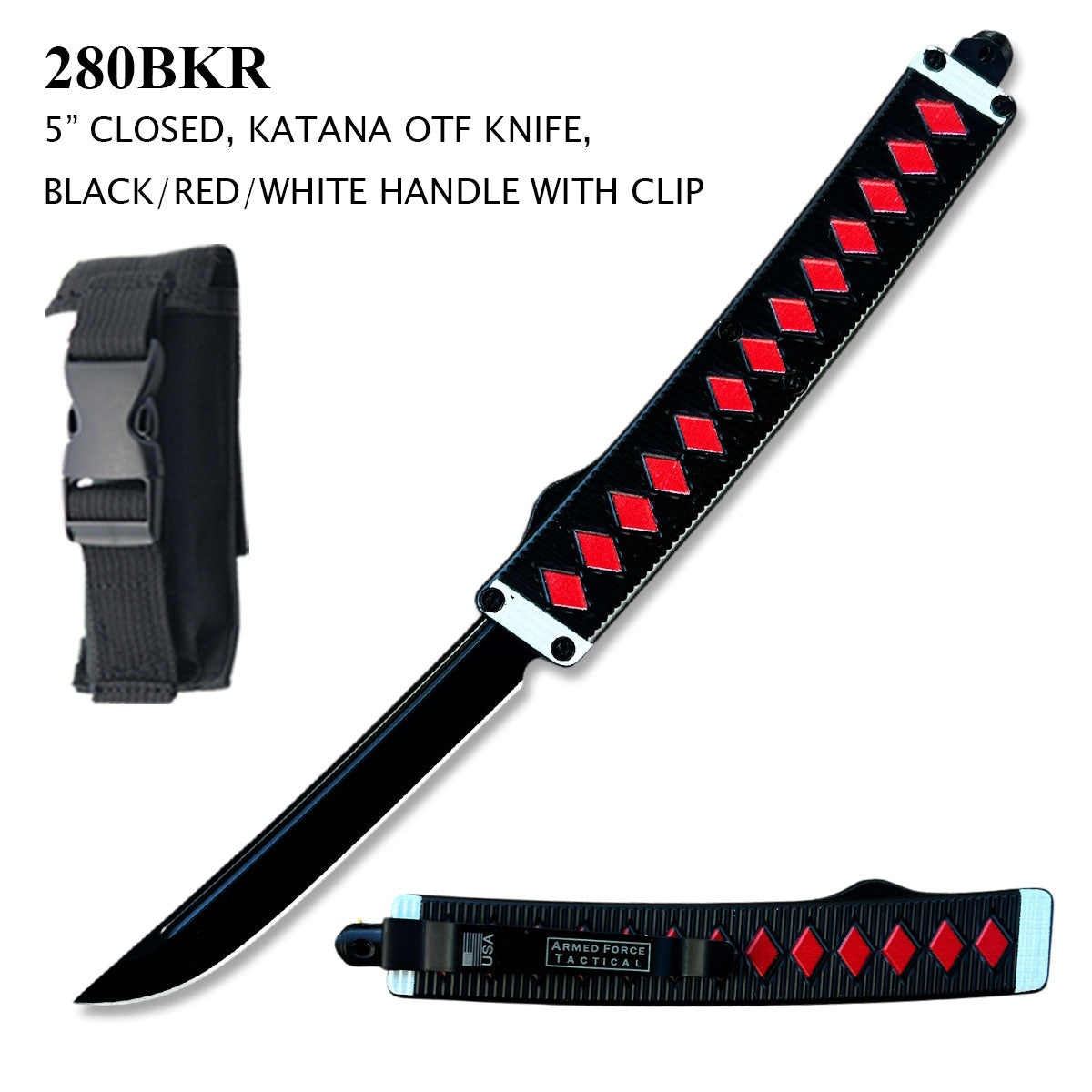 Armed Force Tactical OTF Knife w/Sheath Black