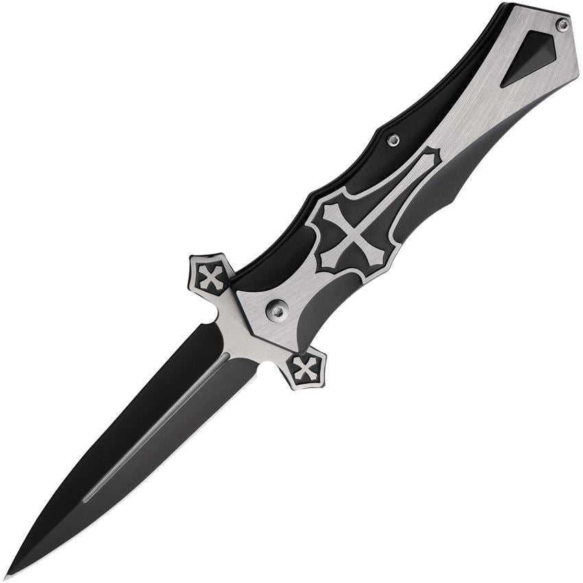 Open Two Tone Linerlock Knife Black Handles