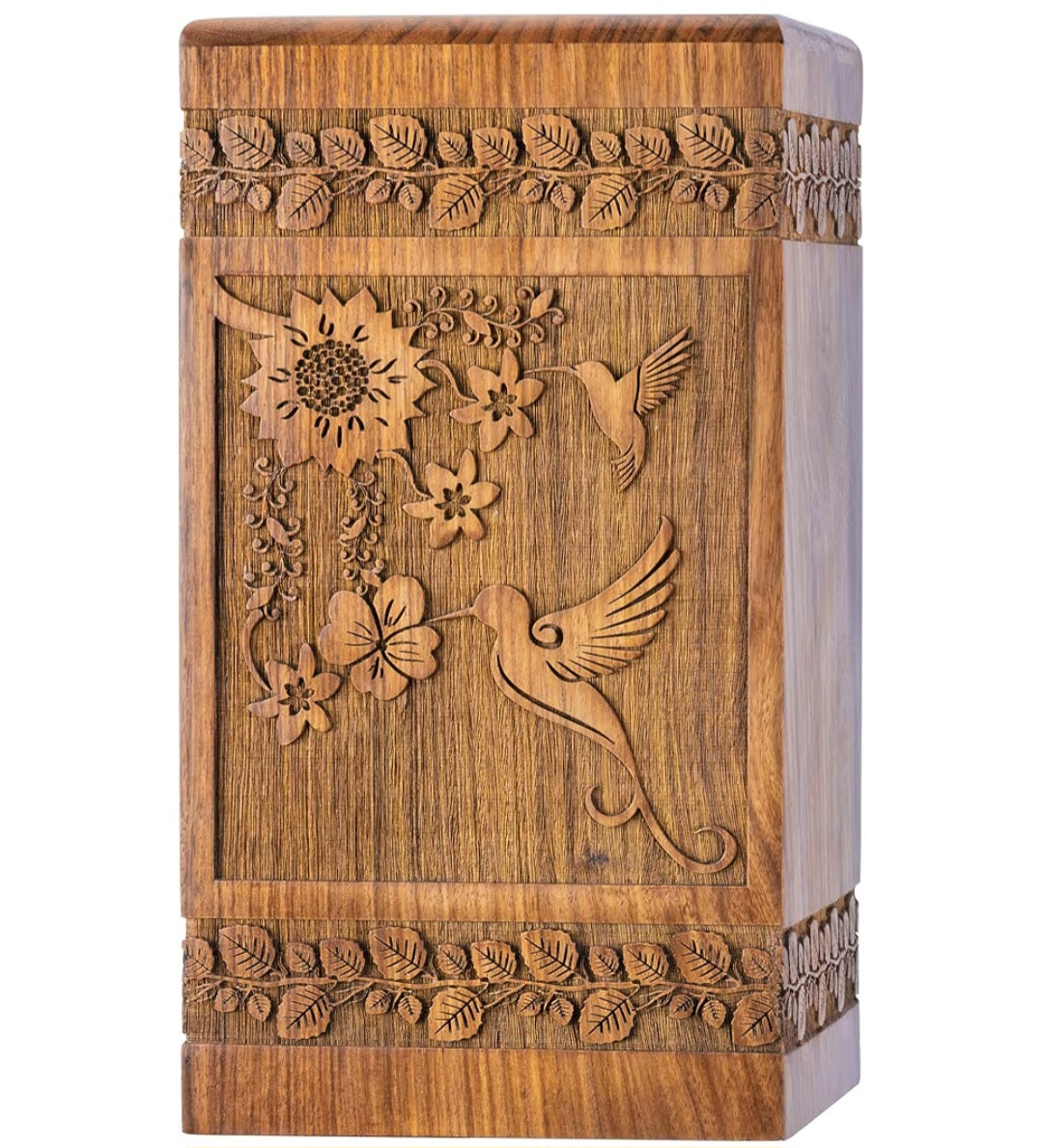 Retail $60 Wooden Hummingbird Carving Urn