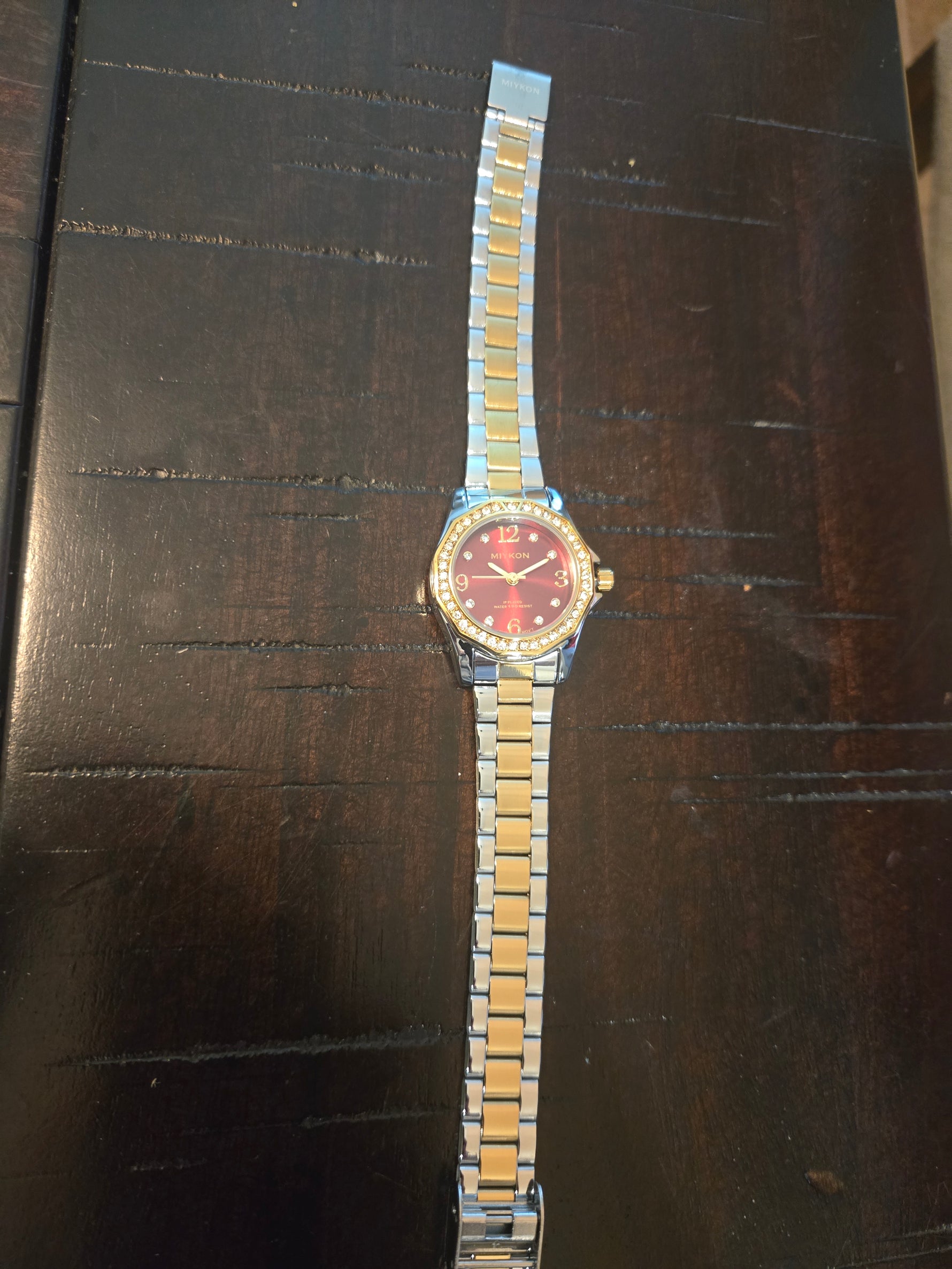 Miykon Womens Watch Silver/Gold/ Jewels Red Dial