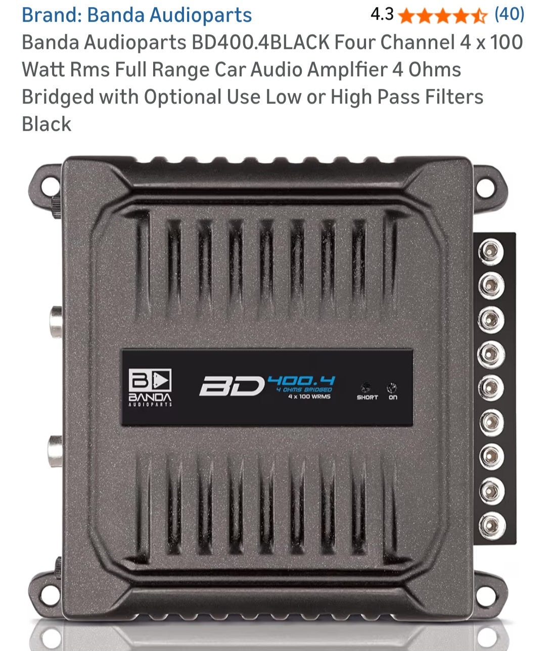 Retail $110 Banda Audioparts BD400.4 Audio Amplifier