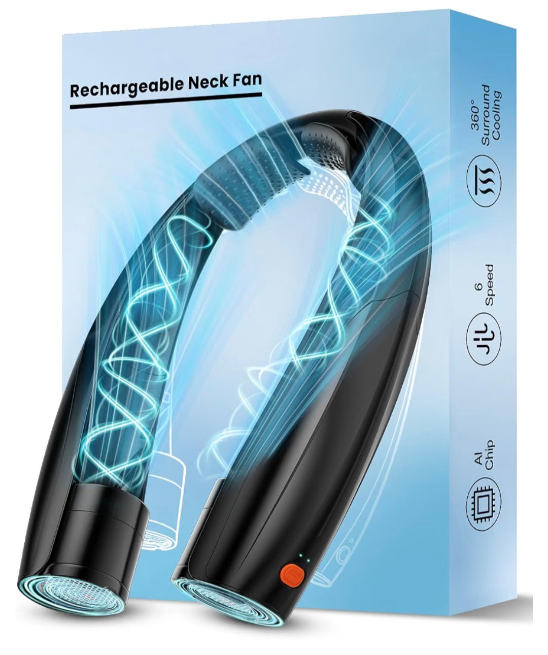 Retail $40 Q3 Rechargeable Neck Fan Black