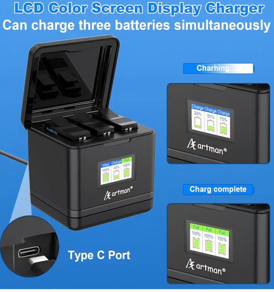 Retail $50 Artman Backup Batties With Charger for GoPro